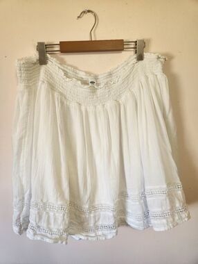 Old Navy White Cotton Gauze Smocked Mini Skirt Lace Trim Boho Cottagecore 3X